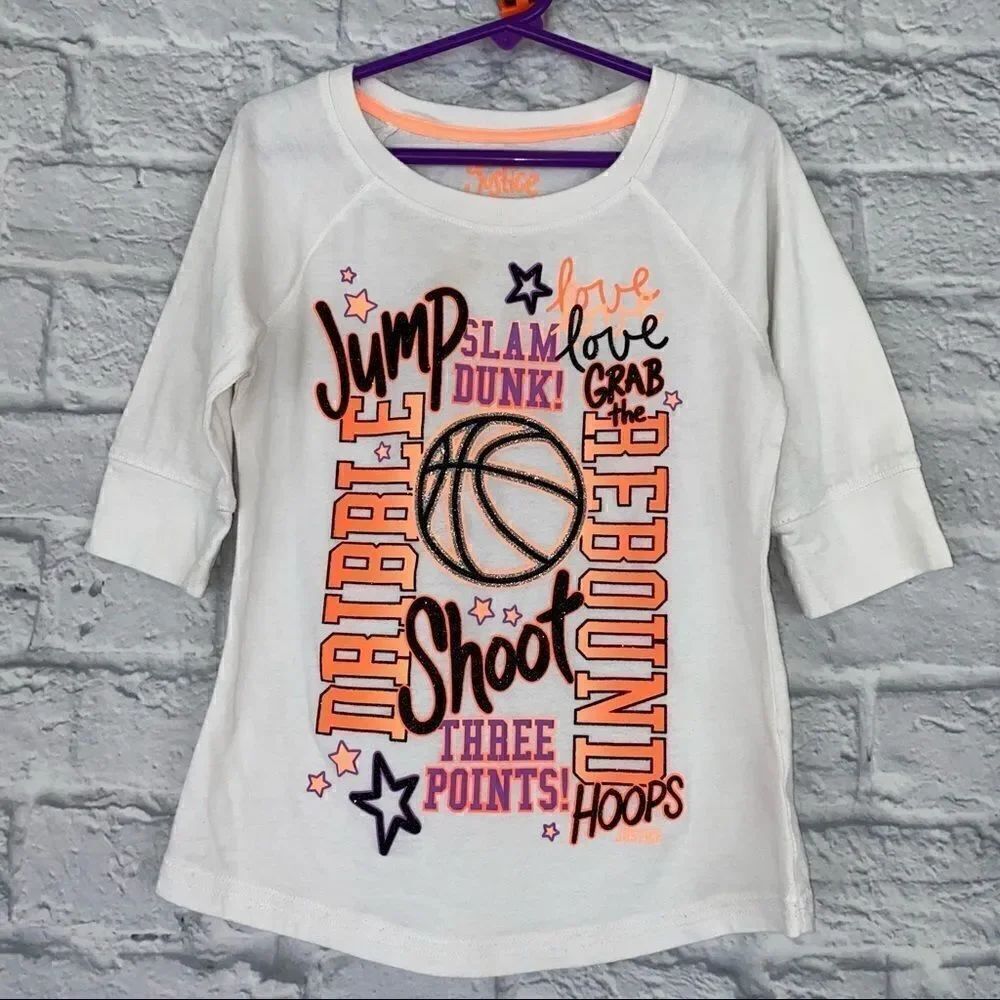 Justice graphic print 3/4 sleeve top with basketball print girls size 7